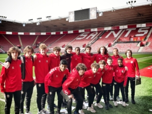 Southampton FC soccer clinic in Columbus Ohio with youth players training on field