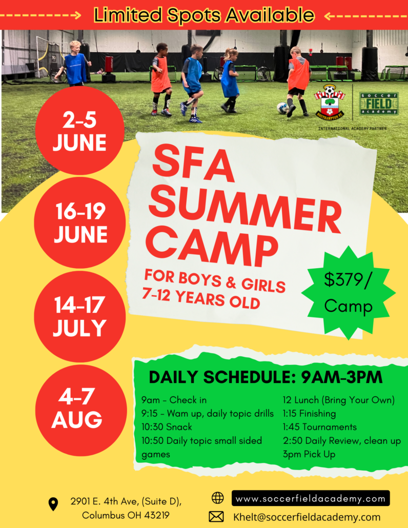 SFA Soccer Summer Camp 2025 Columbus - Elite youth soccer training with Southampton FC partnership for ages 7-12